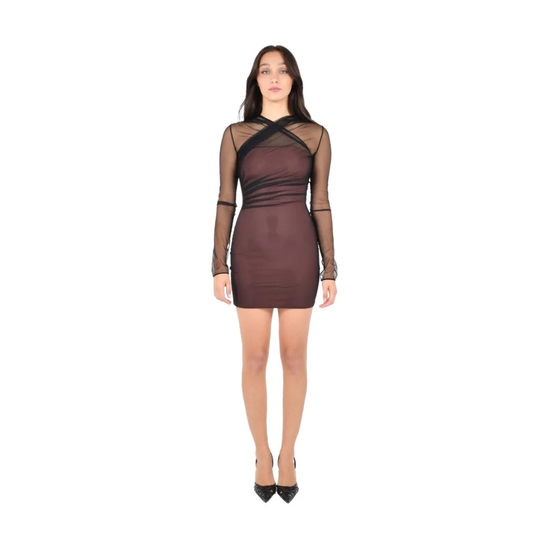 Nensi Dojaka Mini-robe Mini Dress With Draped Tulle Layer Brown