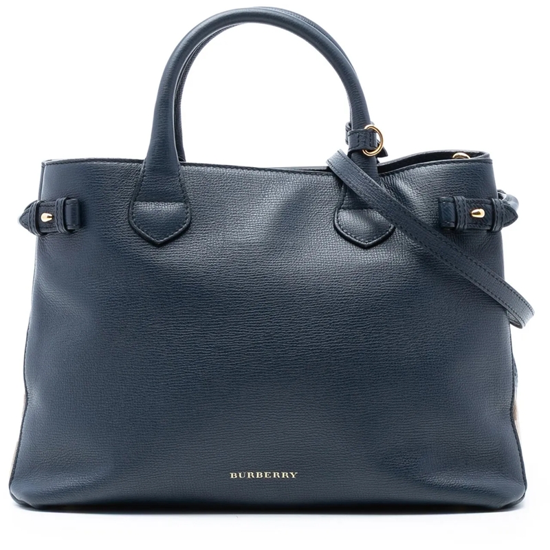 Burberry Schultertasche Medium Leather and House Check Banner Satchel blau