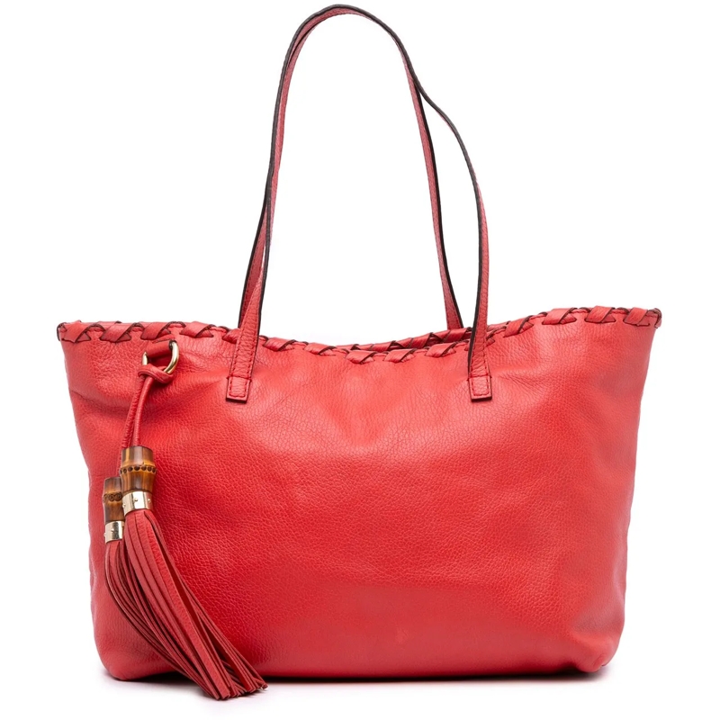 Gucci Shopper Leather Bamboo Tassel Tote rot