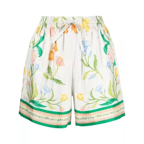 Casablanca Floral-Print Silk Shorts White 
