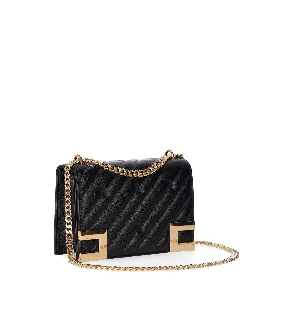 Elisabetta Franchi Zwarte Gewatteerde Schoudertas met Gouden Accenten Black Dames