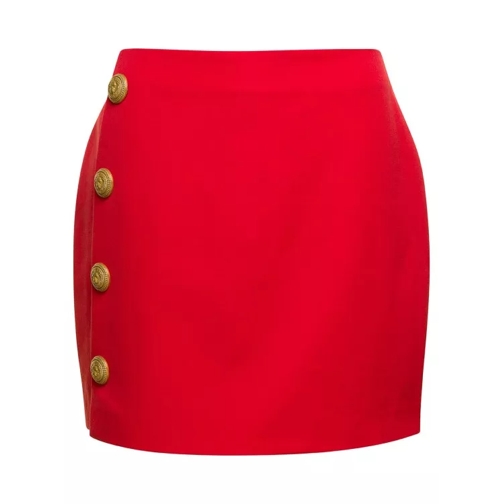 Balmain 4 Buttons Asymetric Short Skirt Red 