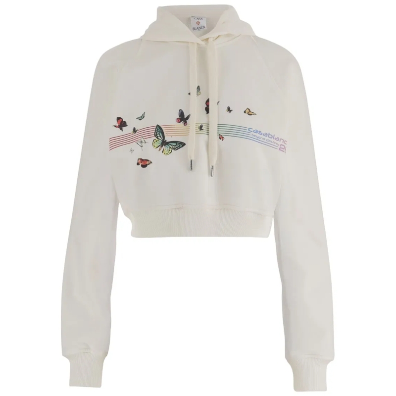 Casablanca  Cropped White Sweatshirt With Adjustable Hood White