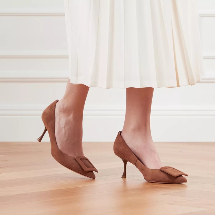 Roger Vivier Suede Plain Leather Pin Heels Party Style Brown Pump