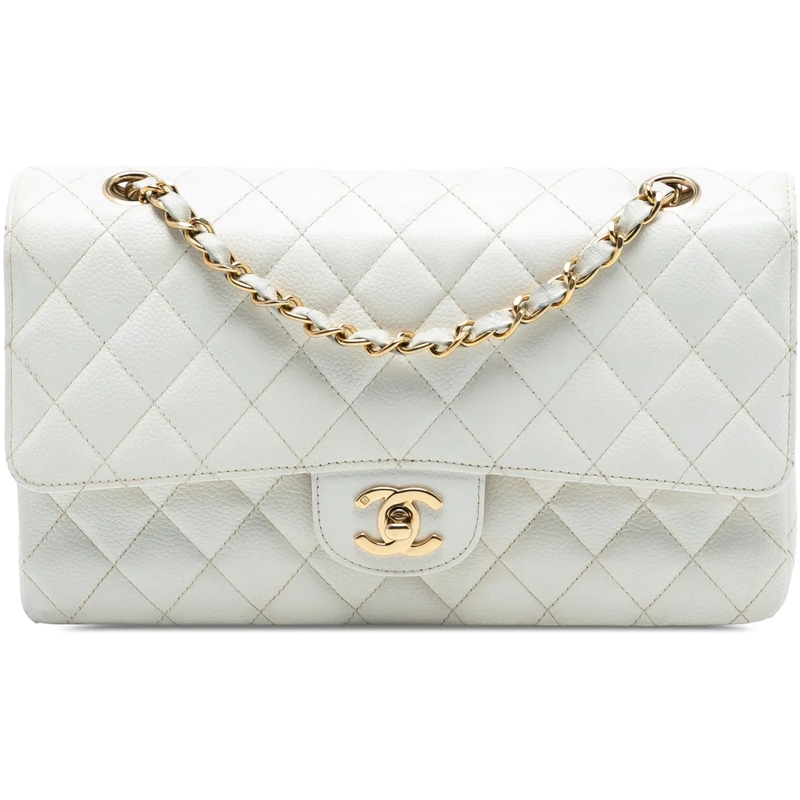 Chanel Schultertasche Medium Classic Caviar Double Flap weiß