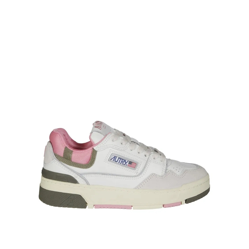 Autry International Low-Top-Sneaker Clc Low Low-Top Sneaker With Olive Green And Pink  White