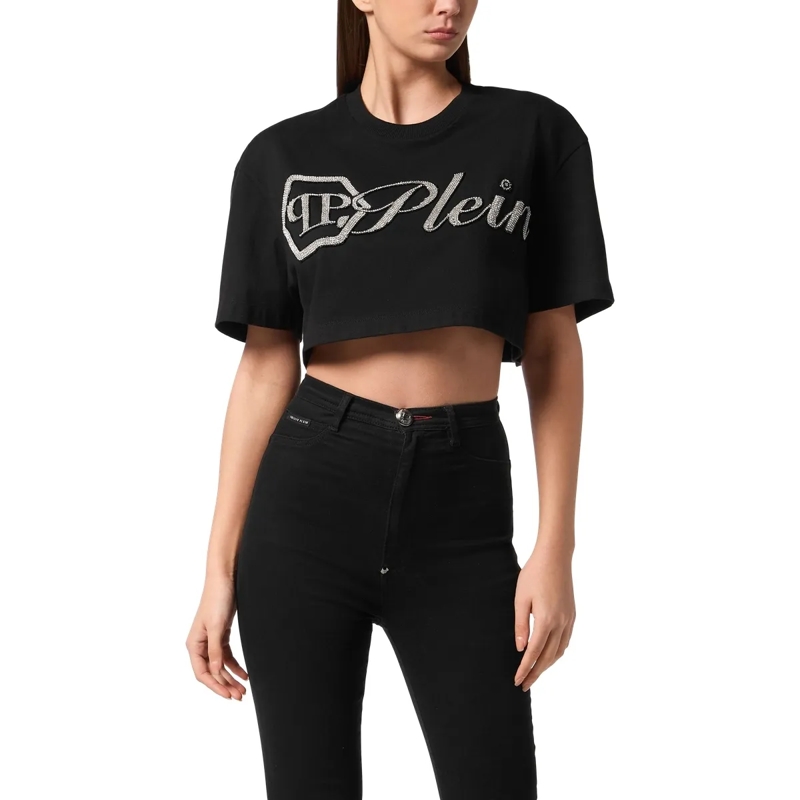 Philipp Plein Top T-Shirt Signature Mit Schmucksteinen schwarz(Image 3)