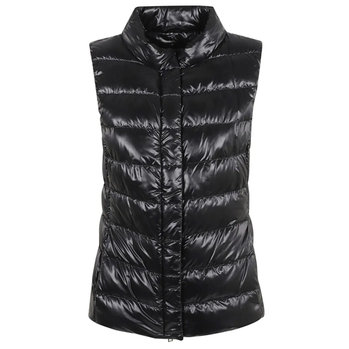 Herno Übergangsjacke Jet-Black Leather-Blend Padded Vest Black