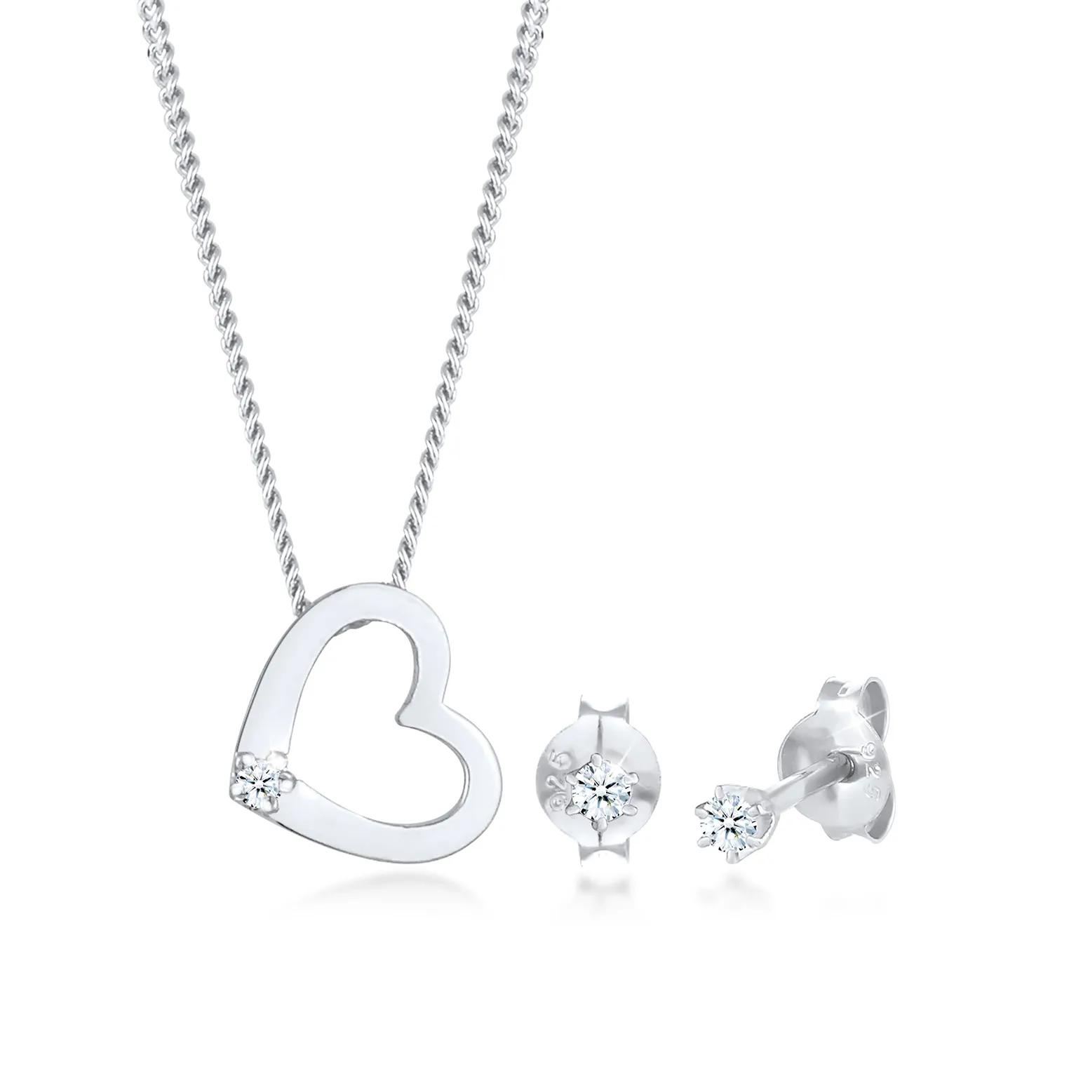 Elli Halsketten - Schmuckset Kette Herz Diamant (0.075 ct.) Stecker - Gr. unisize - in Silber - für Damen