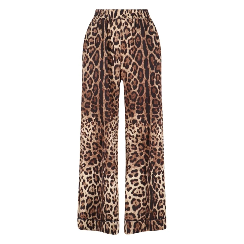 Dolce&Gabbana  Multicolor Animal Print Silk Wide-Leg Pants Brown