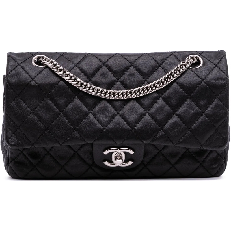 Chanel Sac à bandoulière Medium Classic Washed Lambskin Bijoux Chain Double schwarz