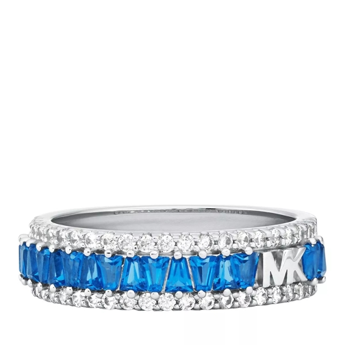 Michael Kors Michael Kors Sterling Silver Blue Tapered Baguette Silver Pavé Ring