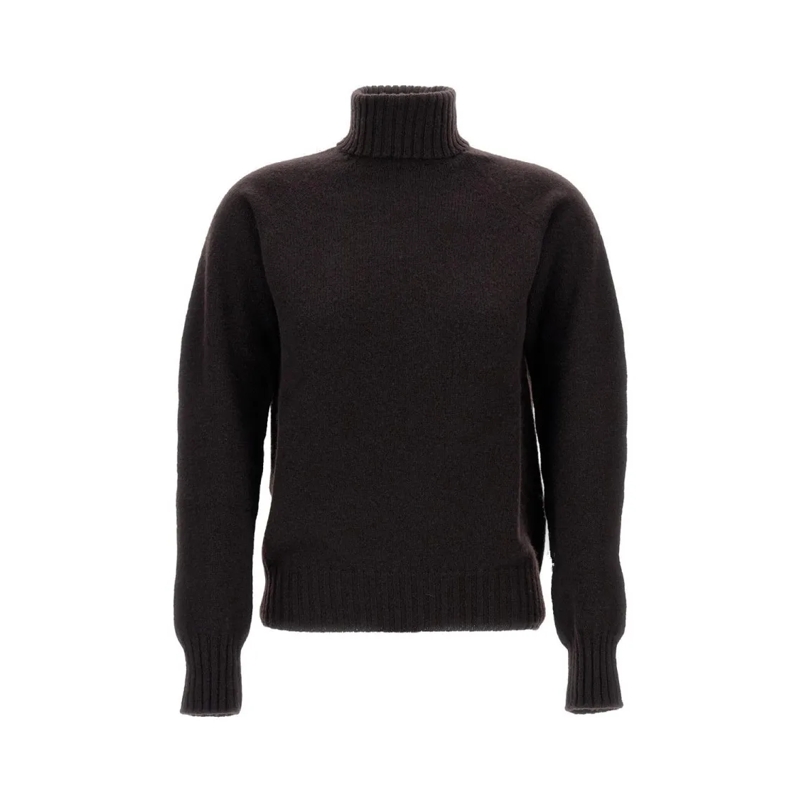 Drumohr Pull à col roulé Ribbed Turtleneck Wool Sweater Brown