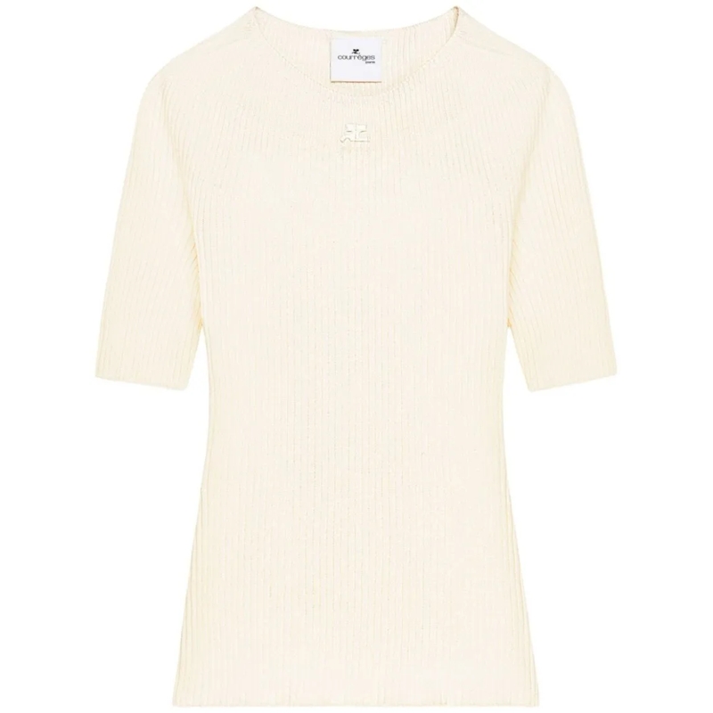 Courrèges Pullover Knitted Off-White Cotton-Merino Wool Sweater Neutrals