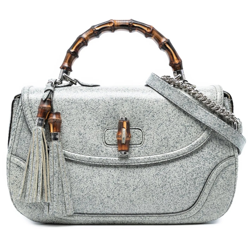Gucci Sac à bandoulière Large Speckled Leather New Bamboo Top Handle Bag grau