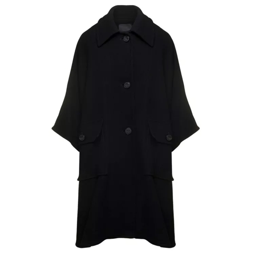 Pinko Black Cape Coat With Contrasting Buttons In Wool B Black 