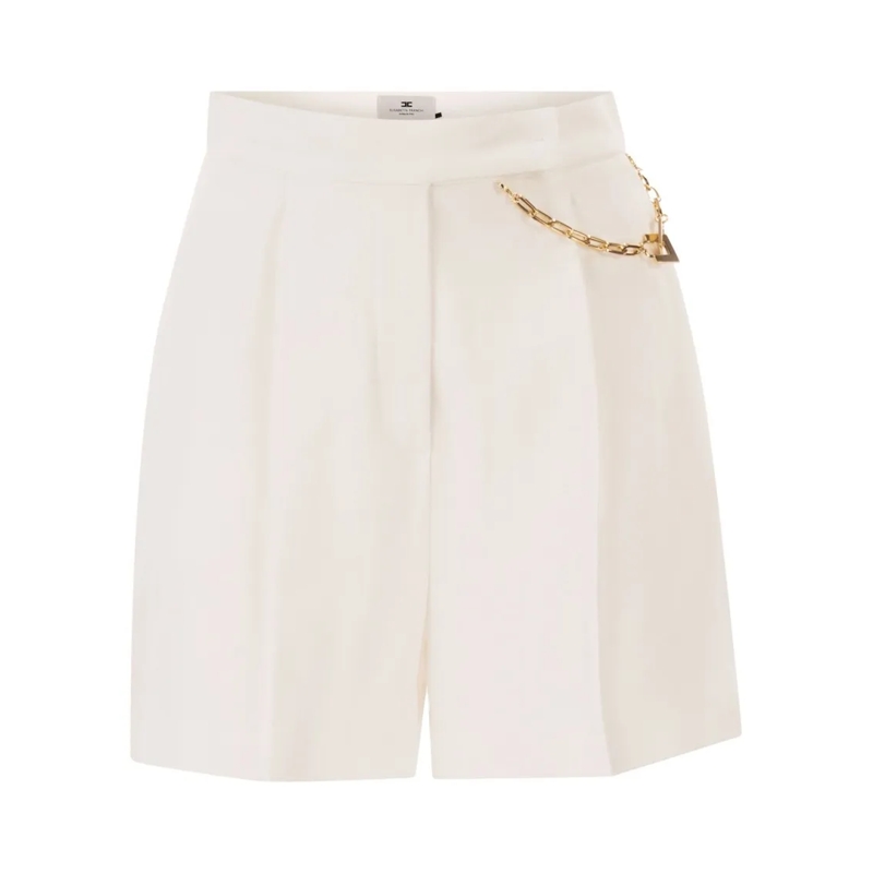 Elisabetta Franchi Casual Shorts Gabardine Shorts With Jewelled Gold Logo Detail Neutrals