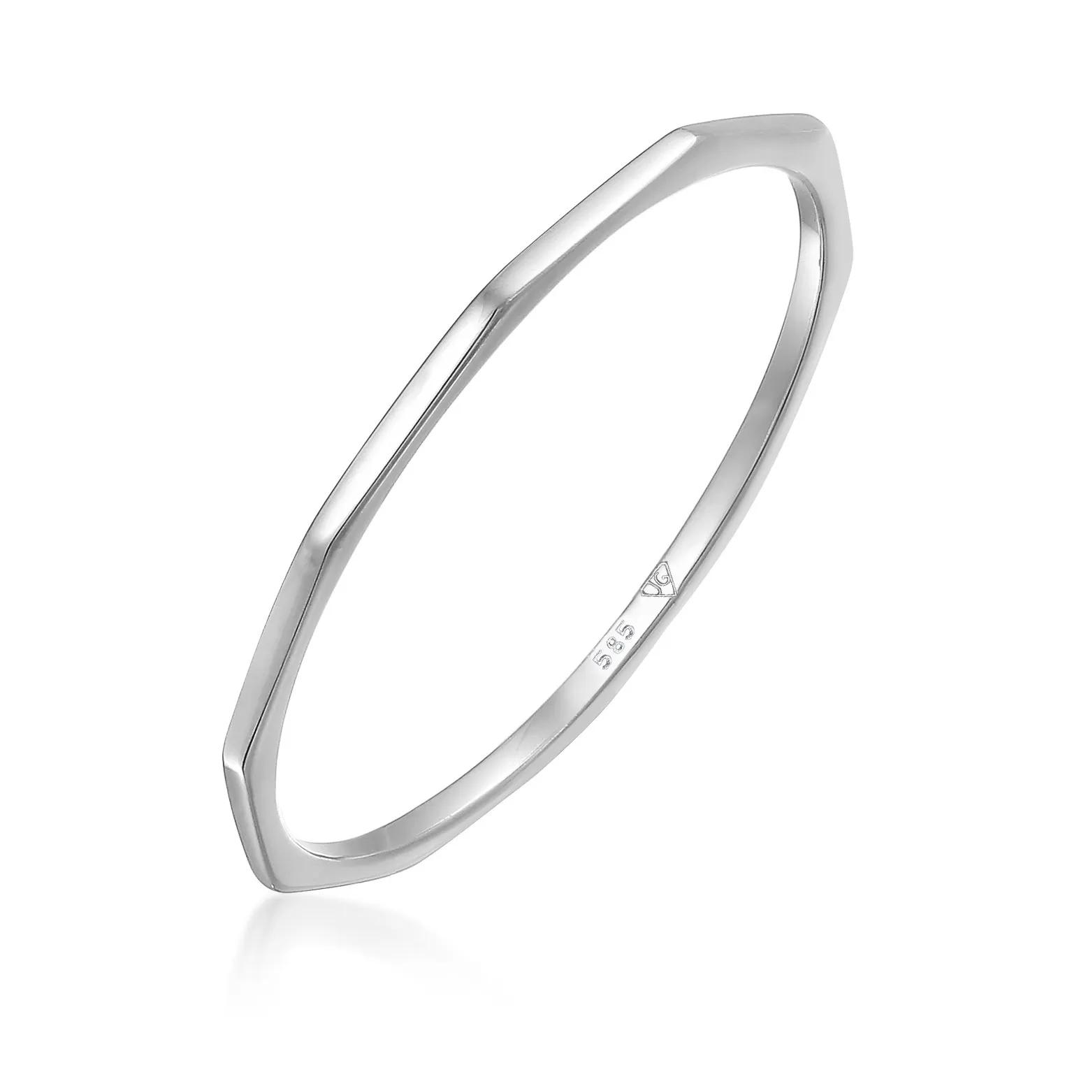 Elli Ringe - Ring Bandring Geo Basic Minimal Look 585 Weißgold - Gr. 56 MM - in Silber - für Damen