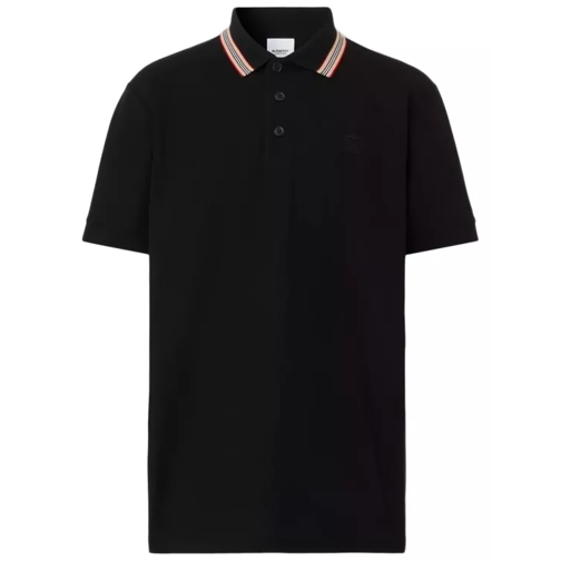 Burberry Icon Stripe Collar Cotton Piqué Polo Shirt Black Chemises