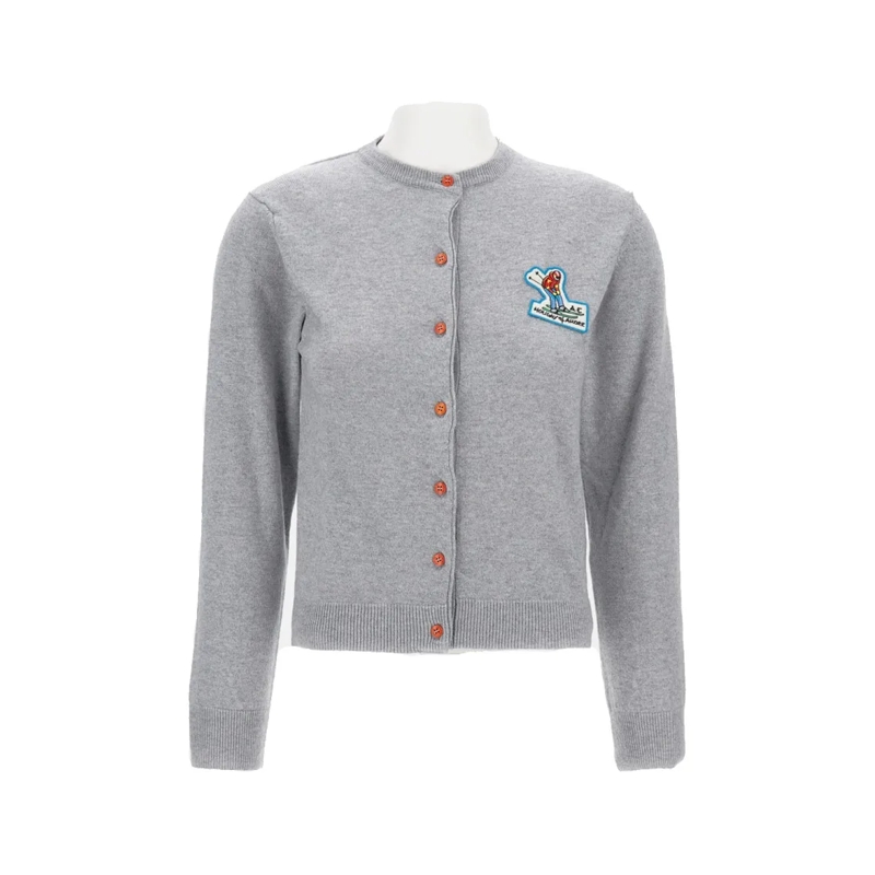 Alessandro Enriquez Cardigan Slim Fit Crewneck Cardigan With Ribbed Detailing Grey