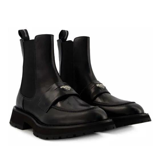 Alexander McQueen Stiefel - Worker Punk Ankle Boots  - Black/White - Leather - Gr. 40 (EU) - in Schwarz - für Damen