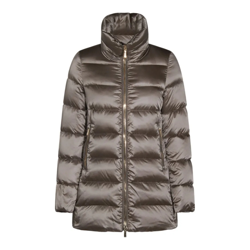 Moorer  Quilted Silver Down Coat With High Collar Grey