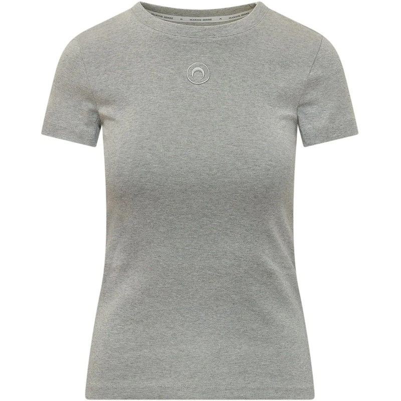 Marine Serre T-shirt T-shirt Baby Fit con Scollo Tondo e Logo Ricamato grau