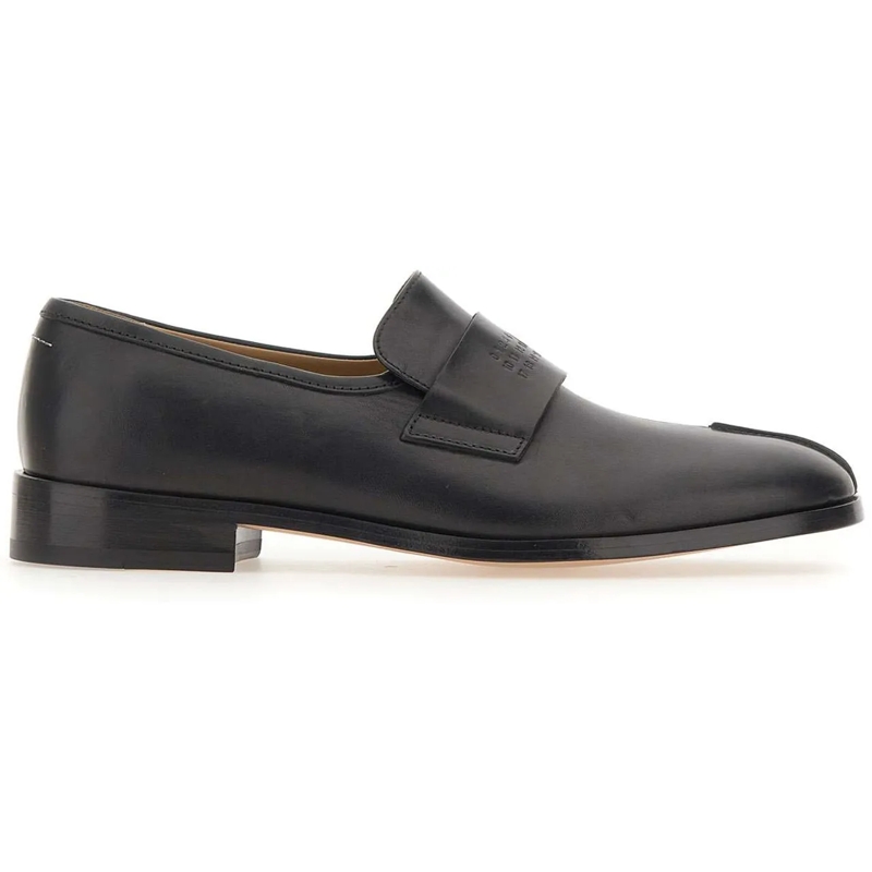 MM6 Maison Margiela Mocassin Split-Toe Loafers In Black Calf Leather Black