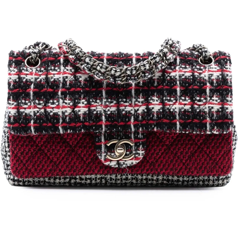 Chanel Schultertasche Medium CC Tweed Multi Print Double Flap rot