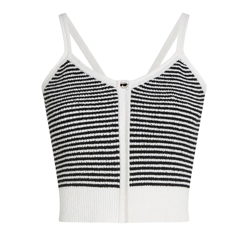 Karl Lagerfeld Gestricktes Oberteil Ikon Gestreiftes Stricktop Top schwarz
