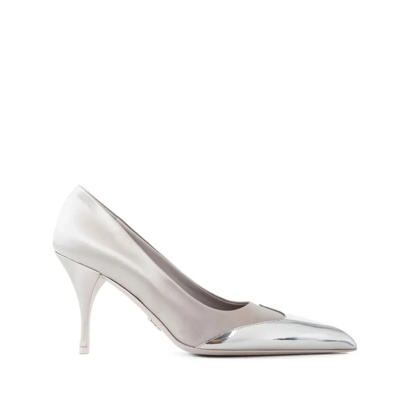 Prada Pumps Metallic-Toecap Pumps With Pointed Toe Silver