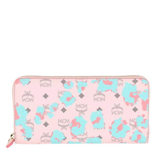 MCM Floral Leopard Visetos Zip Wallet Large Powder Pink Continental Wallet-plånbok