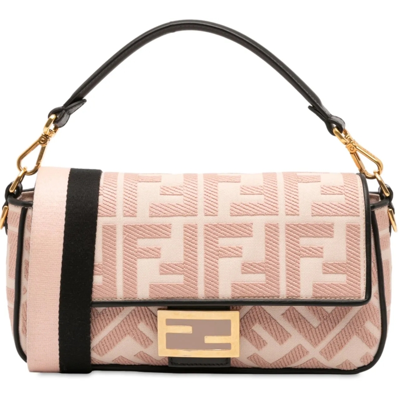 Fendi Schultertasche Zucca Embroidered Canvas Baguette Satchel rose