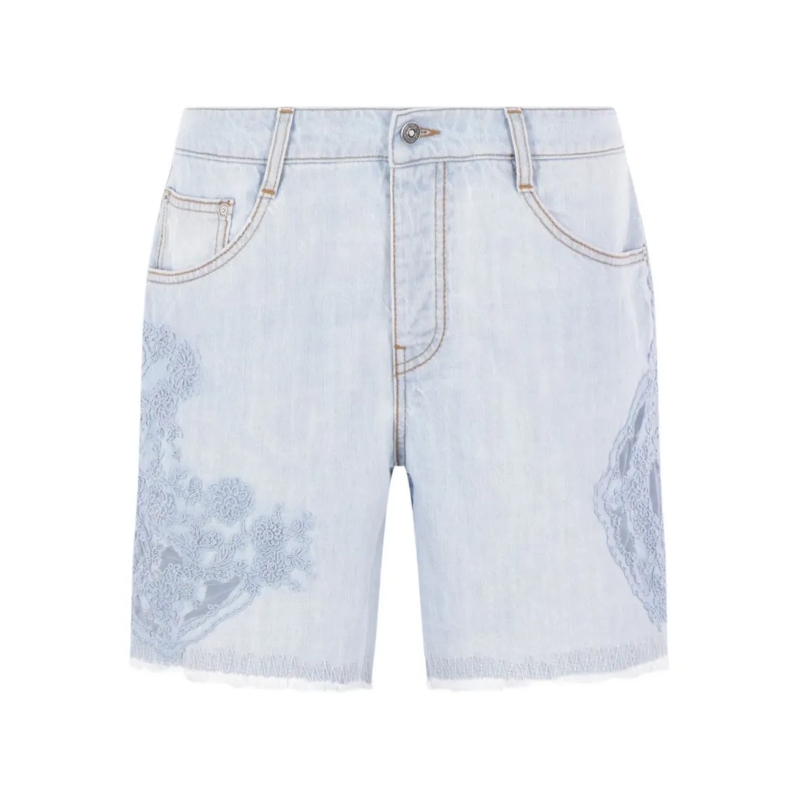 Ermanno Scervino Casual Shorts Embroidered Light Blue Bermuda Shorts With Five-Po Blue