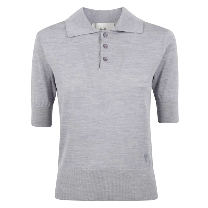 AMI Paris T-Shirt Grey Knit Polo Shirt Grey