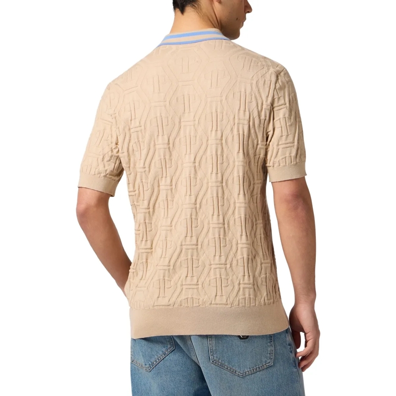 Philipp Plein Top Knitted Polo T-Shirt Jacquard Monogram beige(Image 2)