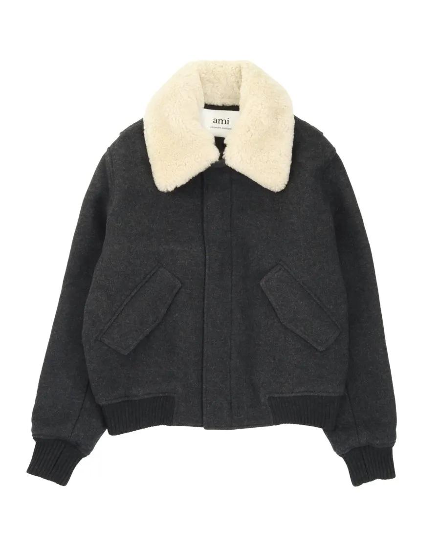 Thumbnail - AMI Paris - Water-Repellent Felted Wool Jacket With Cozy Colla - Größe S - schwarz