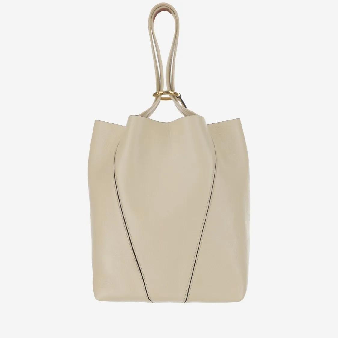 Chloé Gestructureerde leren schoudertas met kettinghanger Beige Dames