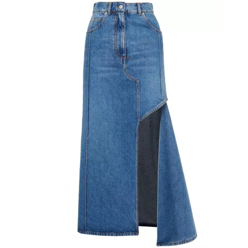 Alexander McQueen Blue Slashed Pencil Denim Skirt Blue 