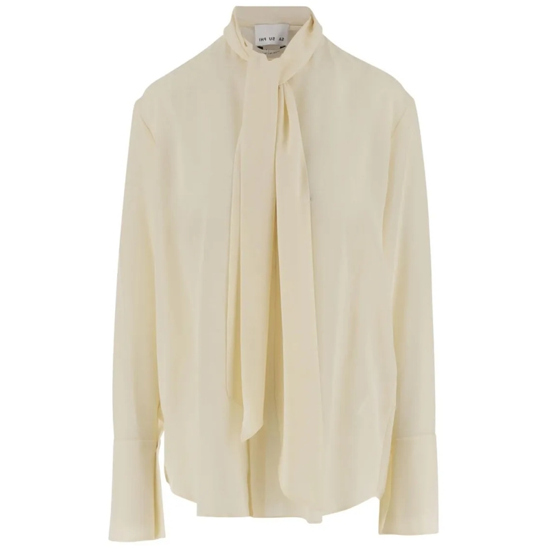 Sa Su Phi Chemisier Ivory Silk Shirt With Front Bow Neutrals