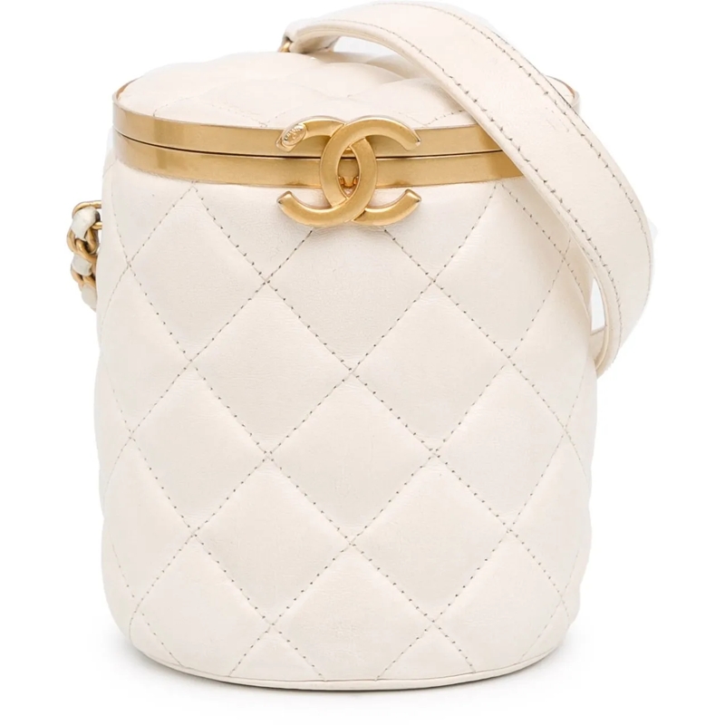 Chanel Schultertasche Small Quilted Lambskin Crown Box Bag weiß