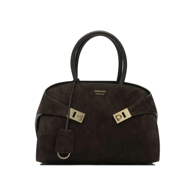 Salvatore Ferragamo Schultertasche Structured Brown Calfskin Handbag With Gold-Finish Brown