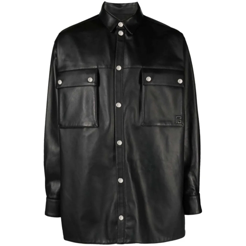 Balmain Shirts Embossed-Logo Leather Shirt Black