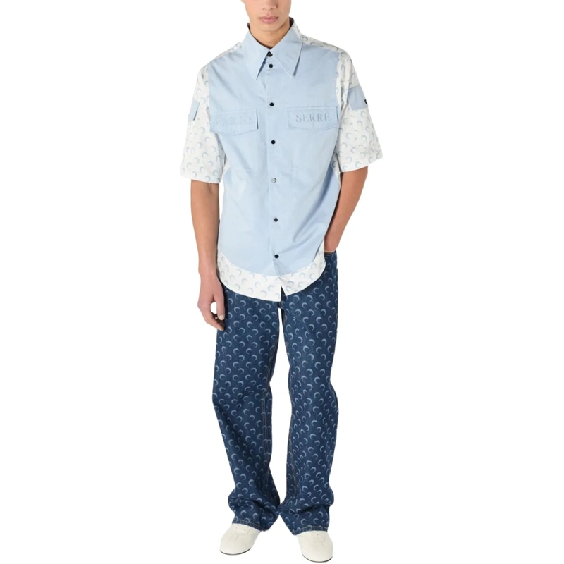 Marine Serre Haut décontracté Shirts White hellblau(Image 4)