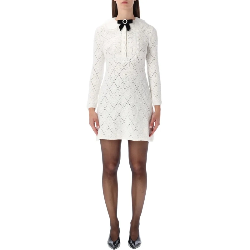 Self Portrait Mini-jurk White Lace Knit Mini Dress White