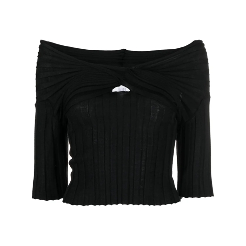 Philosophy Di Lorenzo Serafini Pullover Ribbed Knit Semi-Sheer Top Black