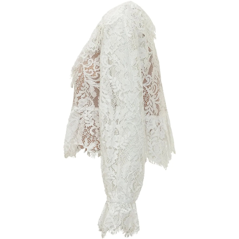 MICHAEL Michael Kors Langärmeliges Oberteil Top in Pizzo con Scollo a V e Maniche Lunghe weiß(Image 3)