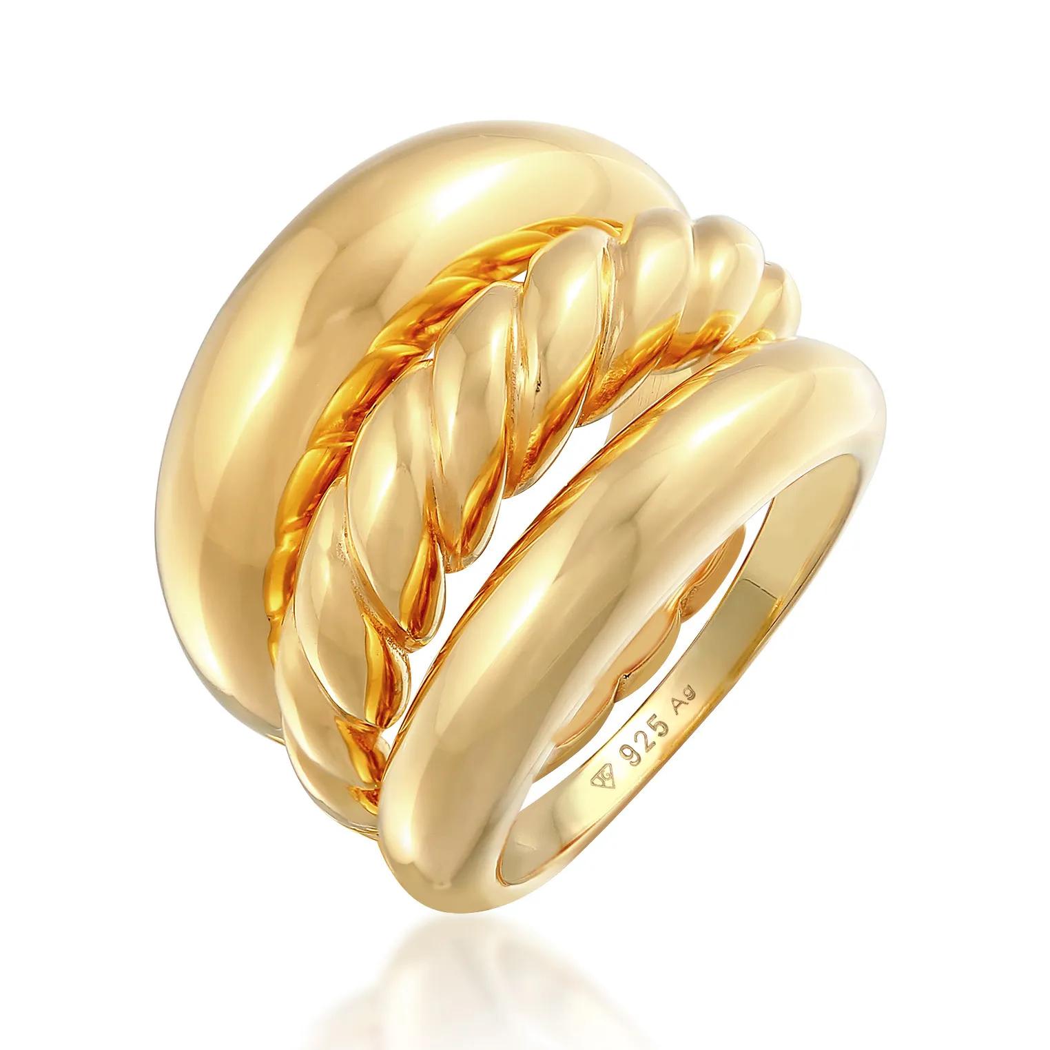 Elli Ringe - Ring Bandring Twisted Gedreht Set 925 Silber - Gr. 52 MM - in Gold - für Damen