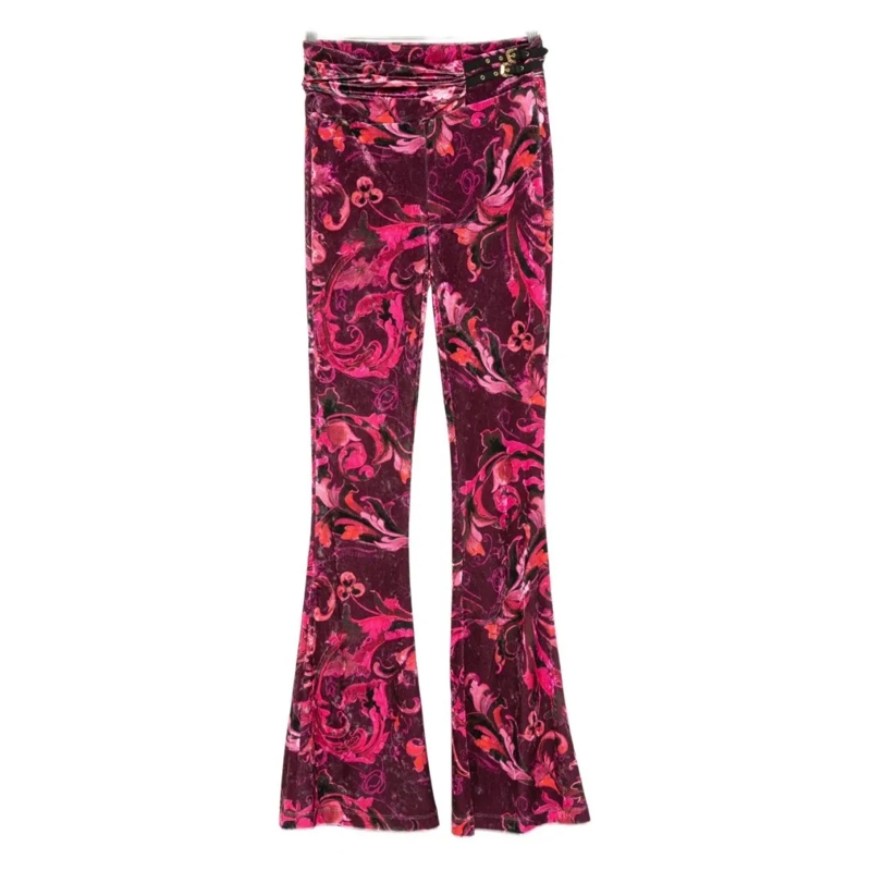 Versace Jeans Couture  Flared Burgundy Trousers With Double Buckle Detail Red