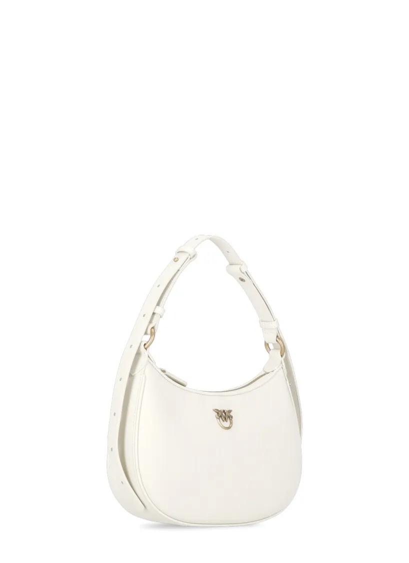 Pinko Halve Maan Leren Schoudertas Love Birds White Dames